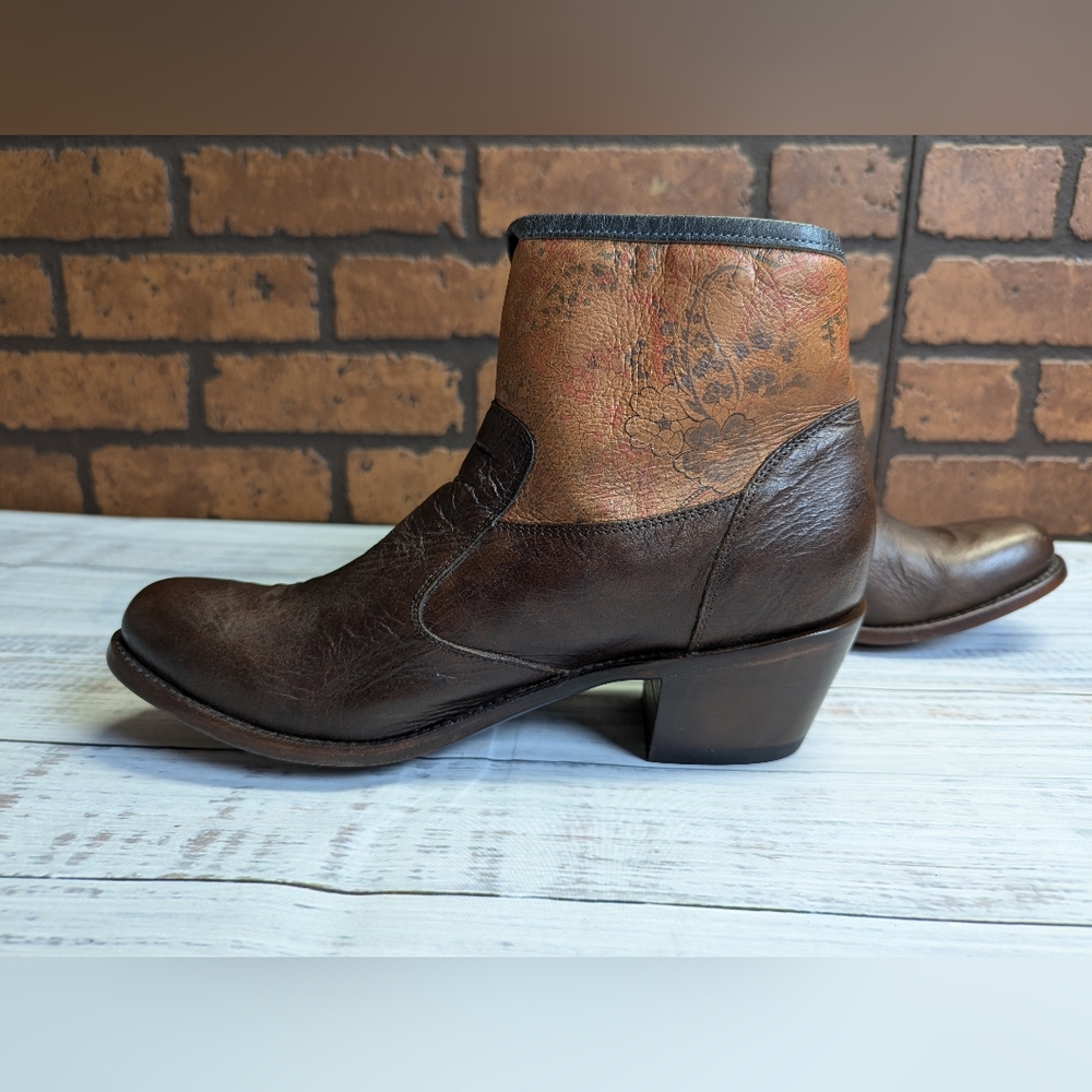 Women's Brown Leather Ankle Booties with Printed Shaft - Picture 5 of 16